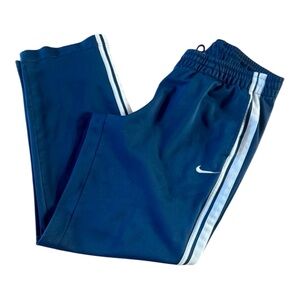 Nike Men’s Large Blue Track Pants White Side Stripes Zipper Hem Joggers